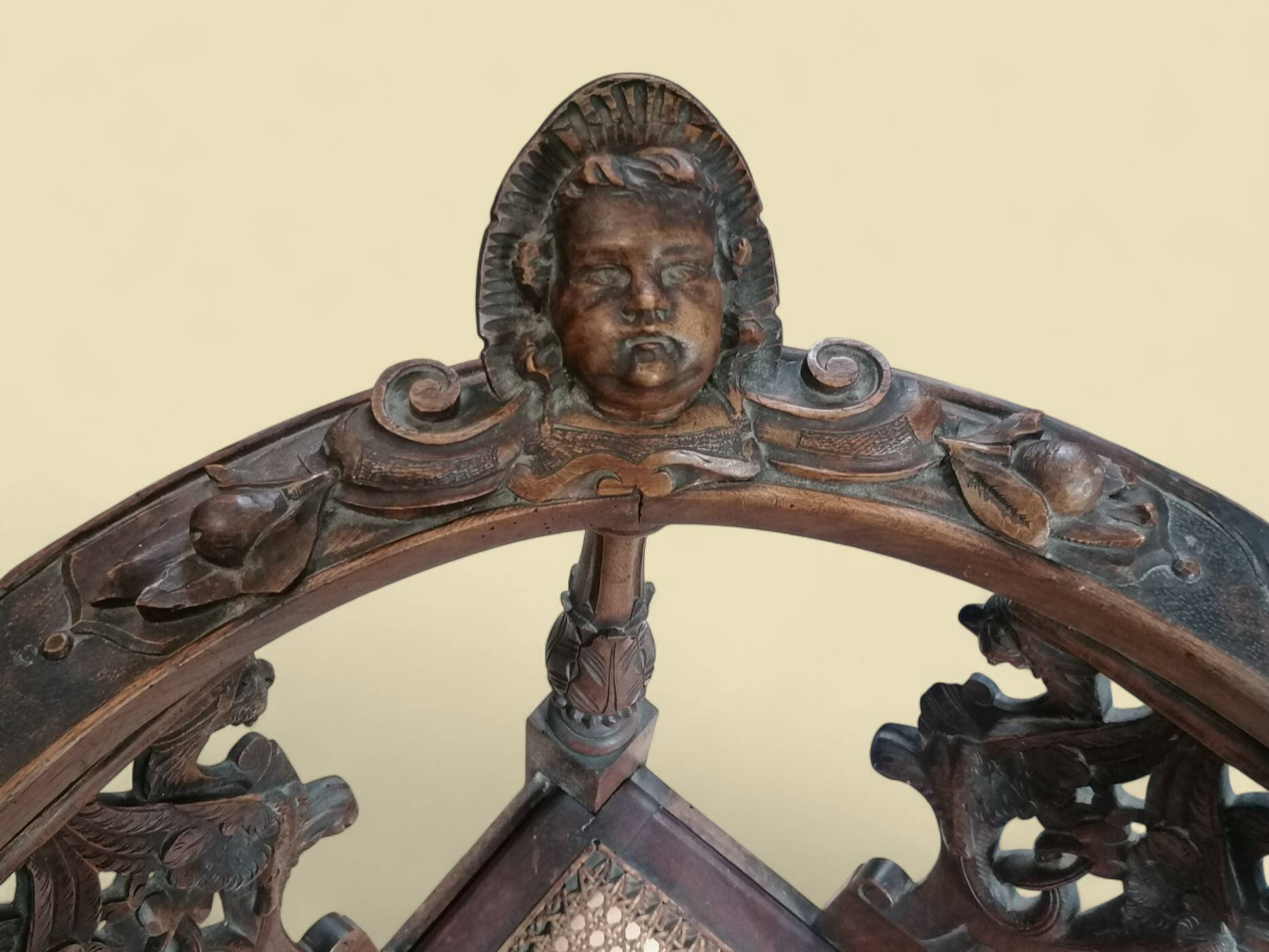 Carved wooden corner armchair - 19th century