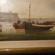 Marine oil on marouflée canvas breton school A. Hervé