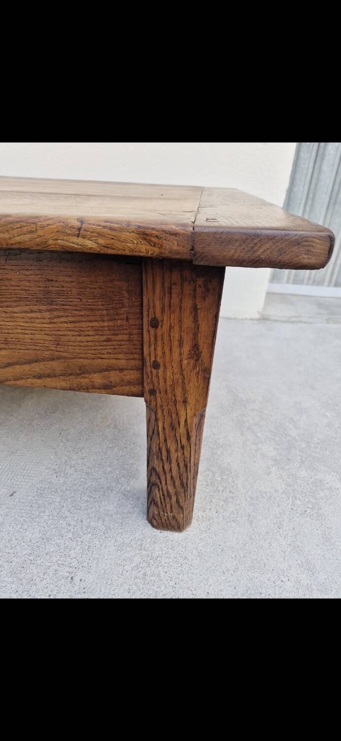 Rustic farmhouse coffee table with two drawers, solid oak, 19th century - 1.97m