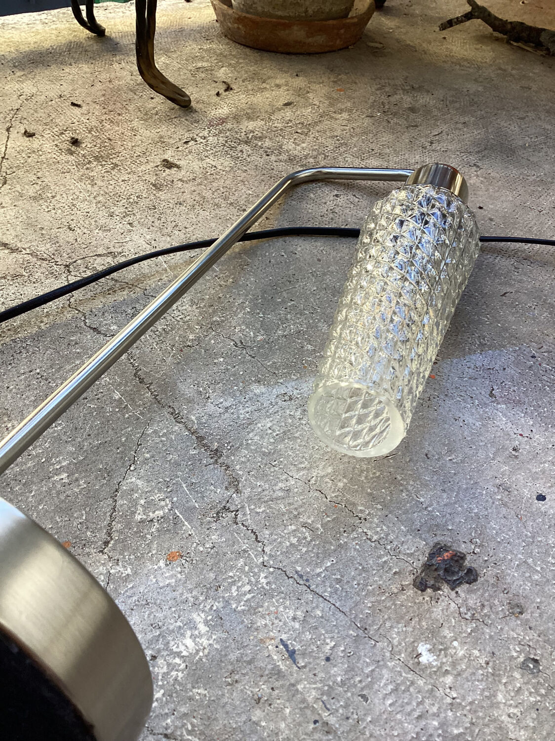 Metal table lamp and vintage glass tulip