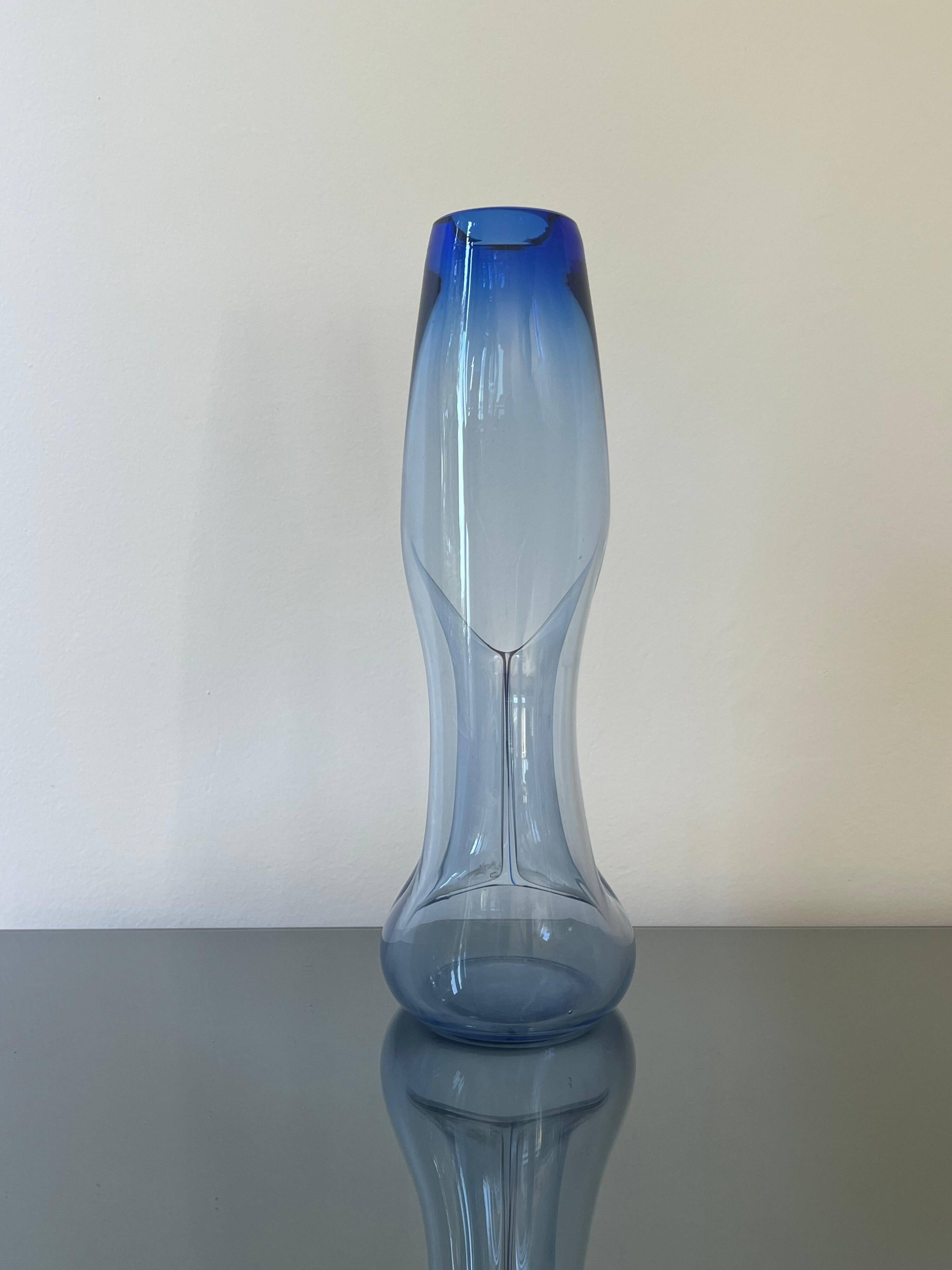 Beautiful Vintage Murano Modern Vase, Blue and Clear Glass, 1970's