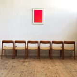 Set of 6 dining chairs, model 75 by Niels O. Møller in teak and paper cord
