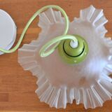 White pleated opaline pendant lamp – Electric mounting in green color