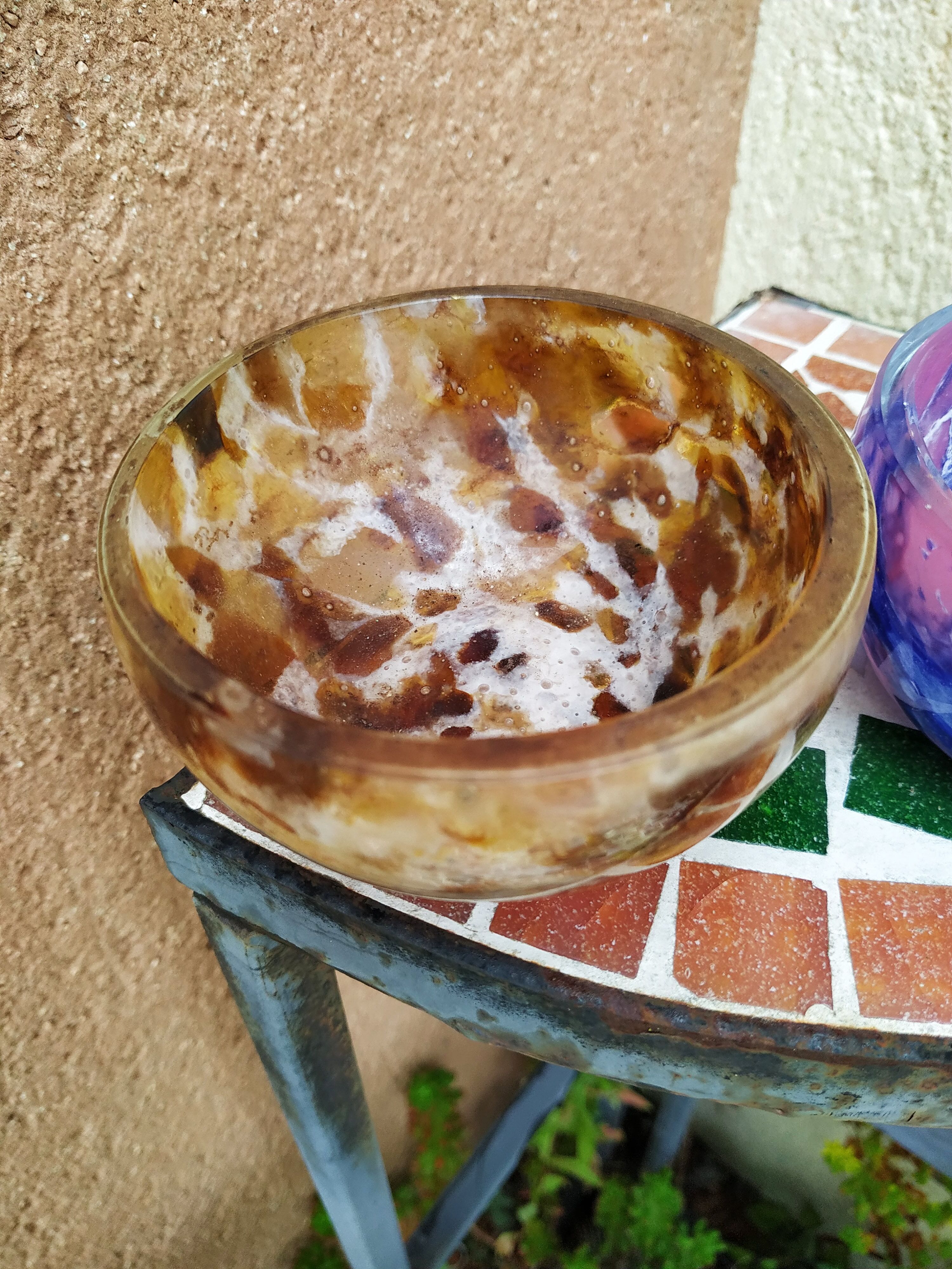 Set of Marmorean glass cups from Soisy Glassworks on school