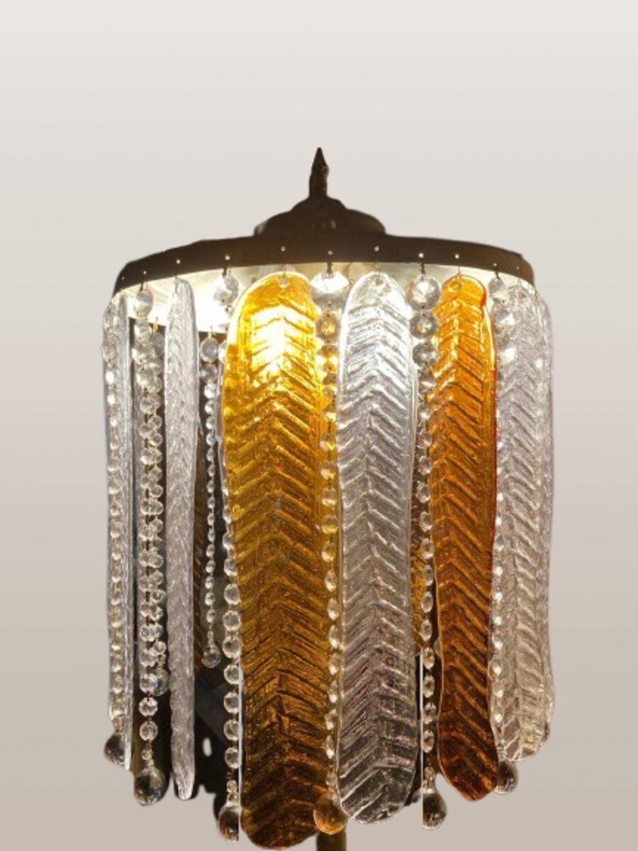 Vintage floor lamp with Murano glass leaves, 1970s
