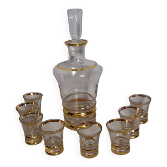 Engraved glass liqueur service with gilding