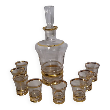 Service à liqueur en verre gravé et dorure