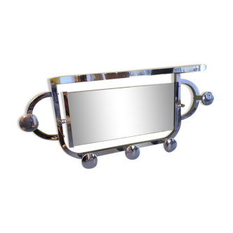 Vintage french chrome wall coat rack with a mirror, from the 1960s.