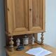 Former campaign secretary's desk in solid pine with a high cupboard.