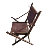 Chaise pliante bois façon bambou et cuir