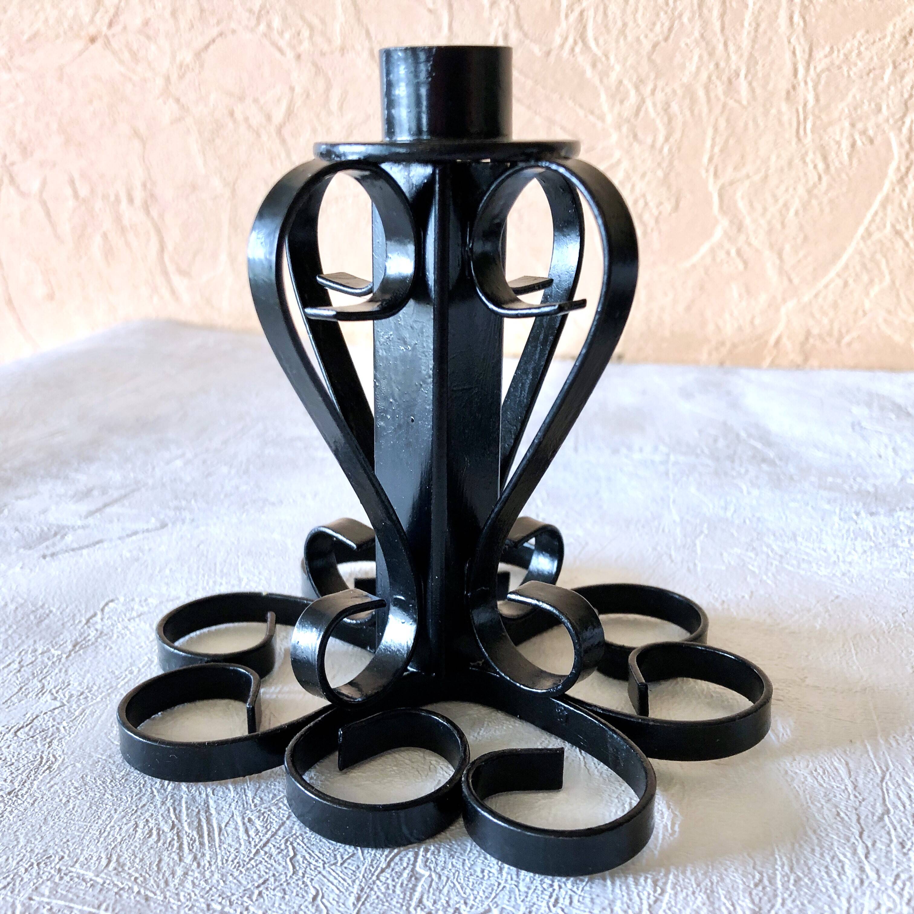 Set of two vintage twisted wrought iron candlesticks