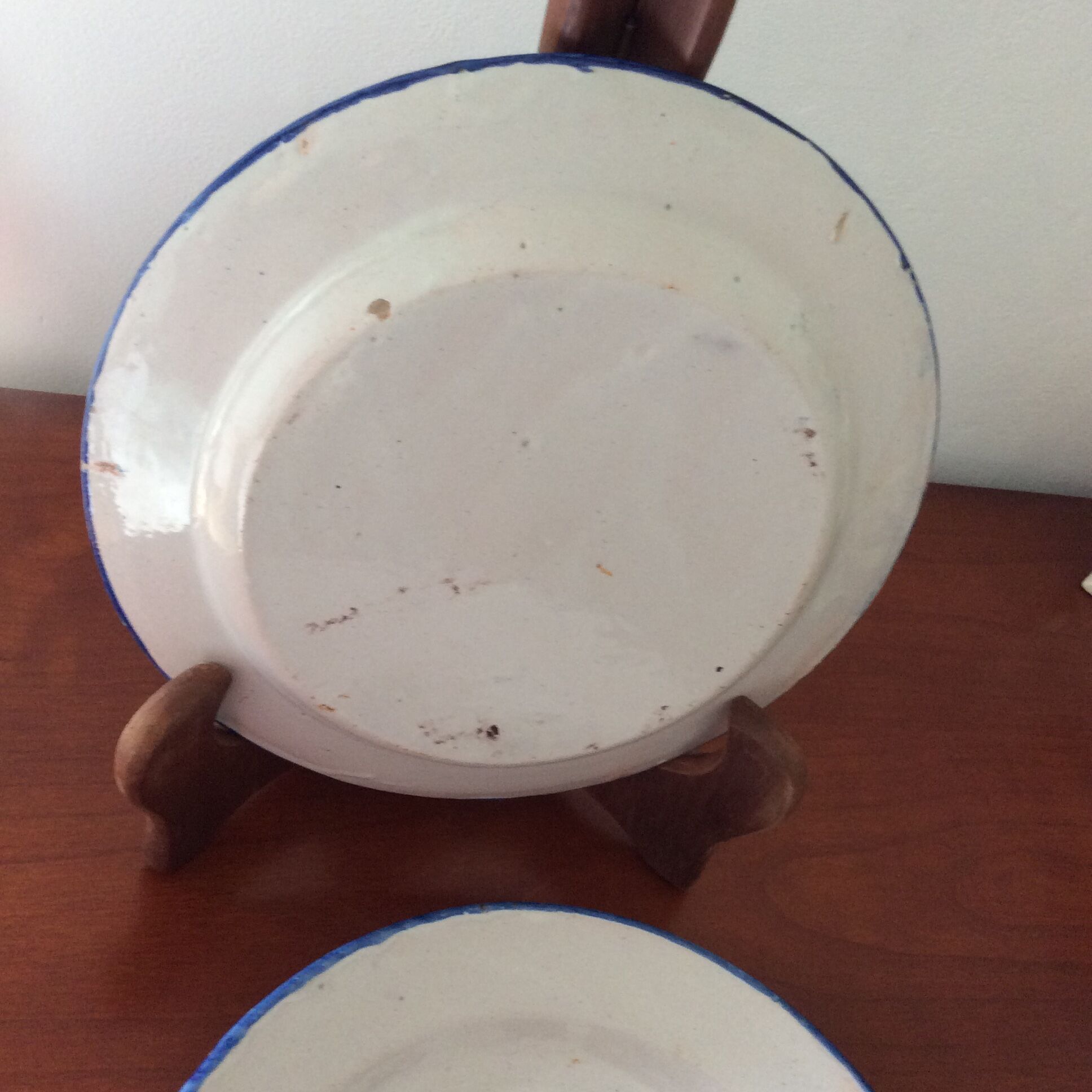Set of 2 old painted terracotta plates enamelled