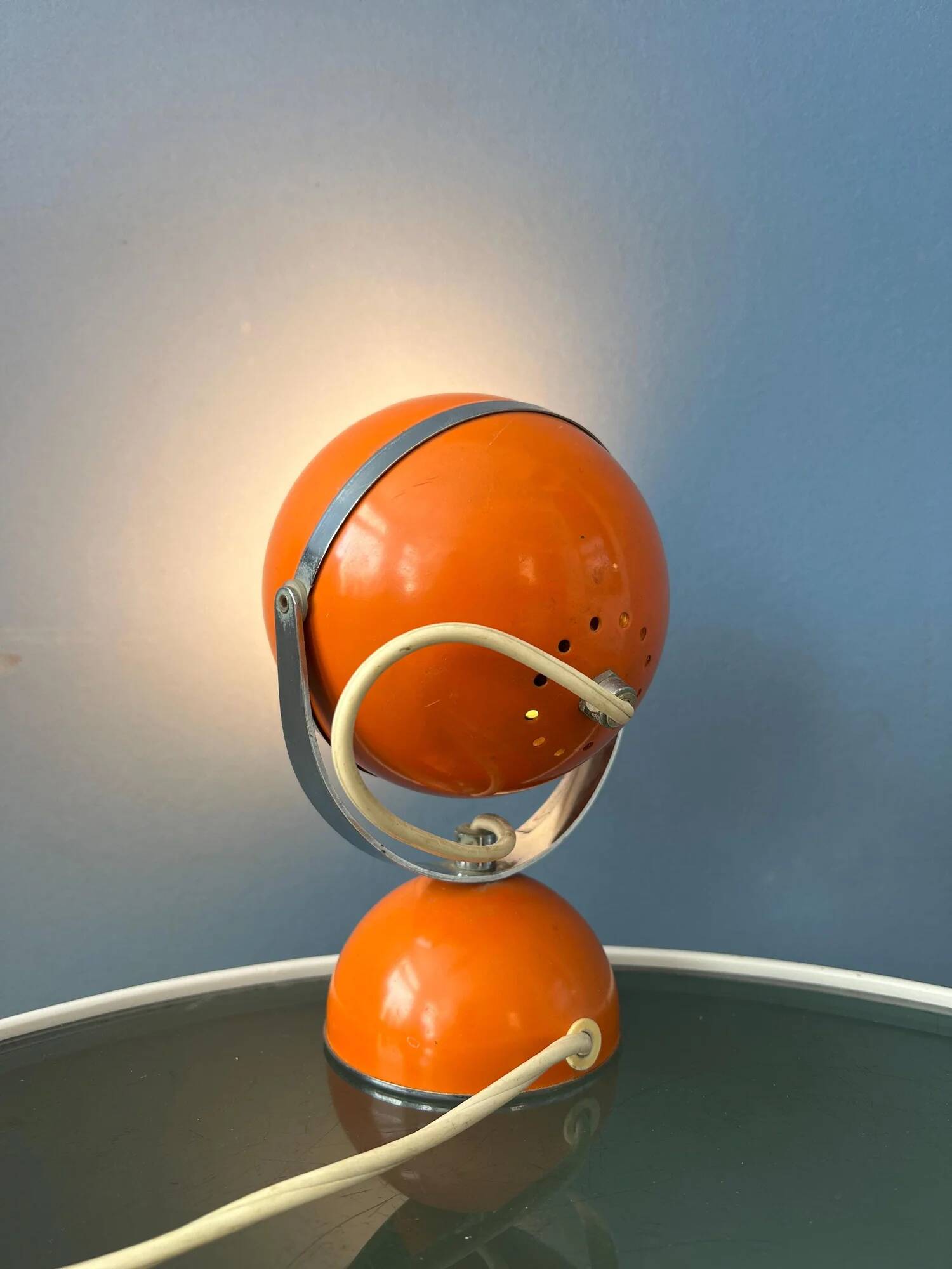Orange mid-century space age eyeball table lamp