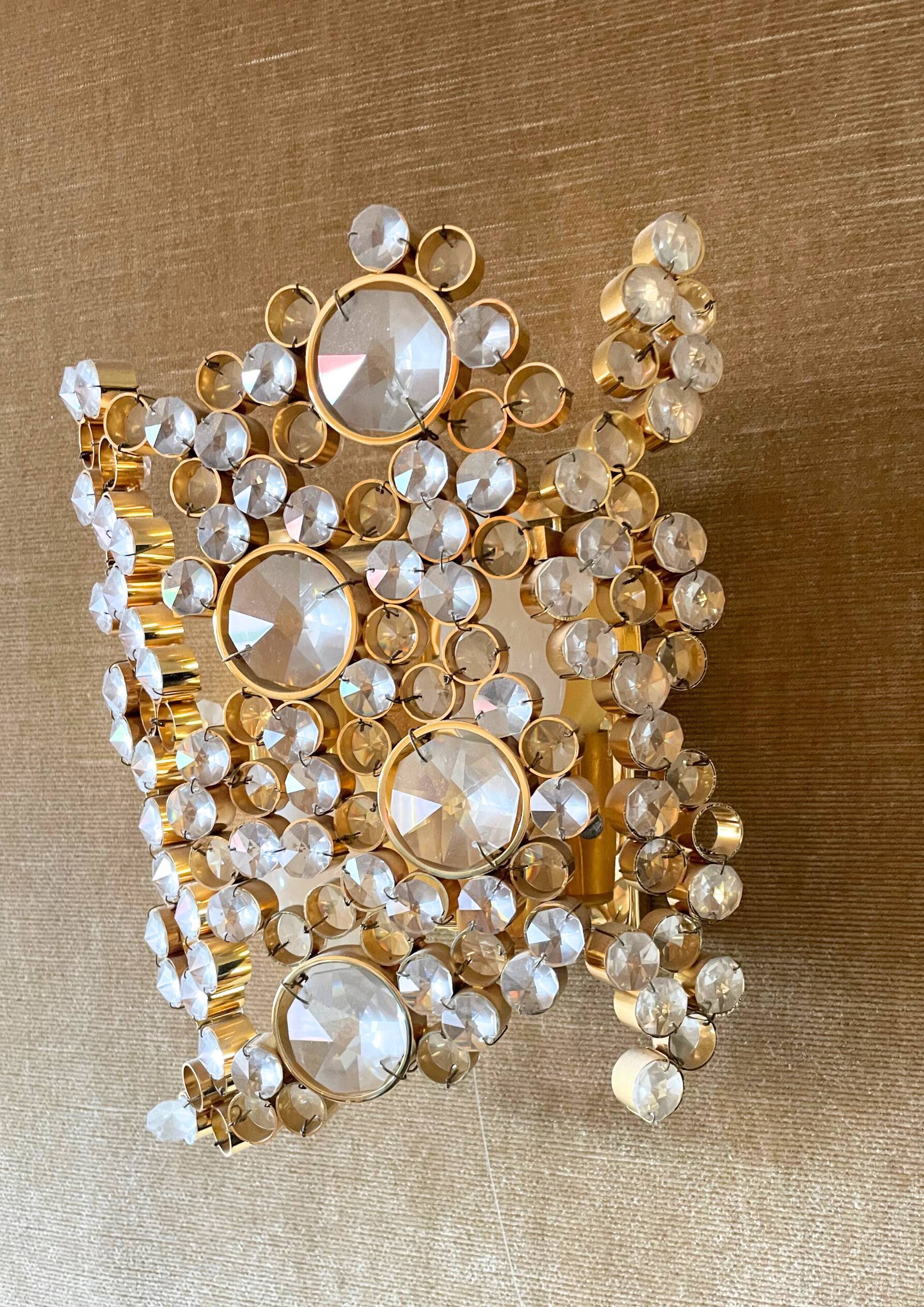 Set of 2 brass and crystal wall lights by Palwa