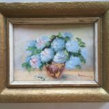 Set of 2 paintings bouquets of flowers with golden frame (signed Morgan)