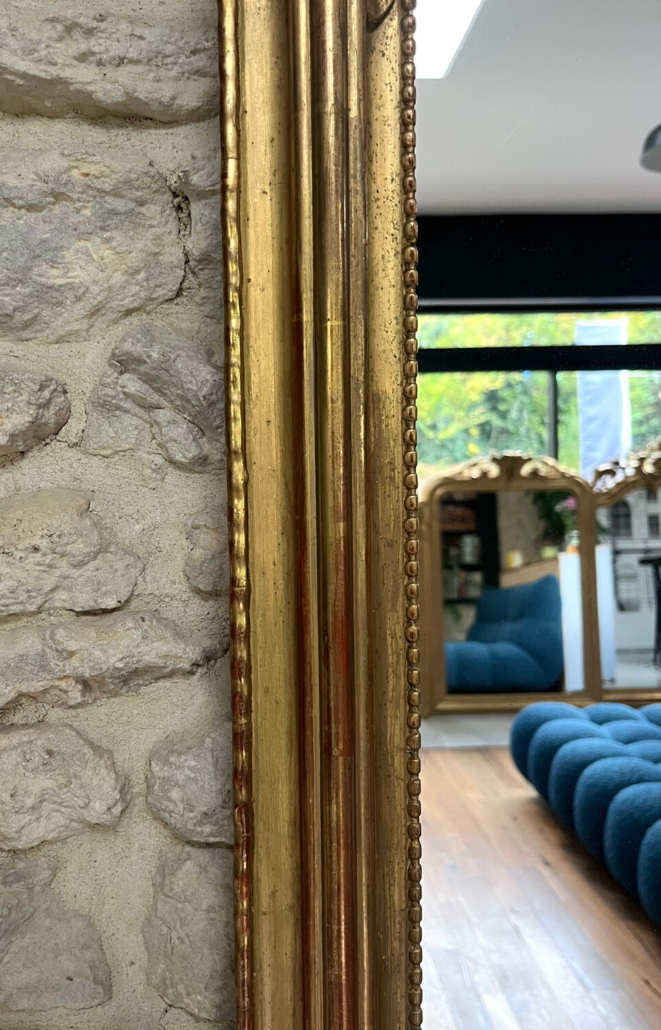 Louis-Philippe mirror gilded with gold leaf, mercury glass, 97.5cm