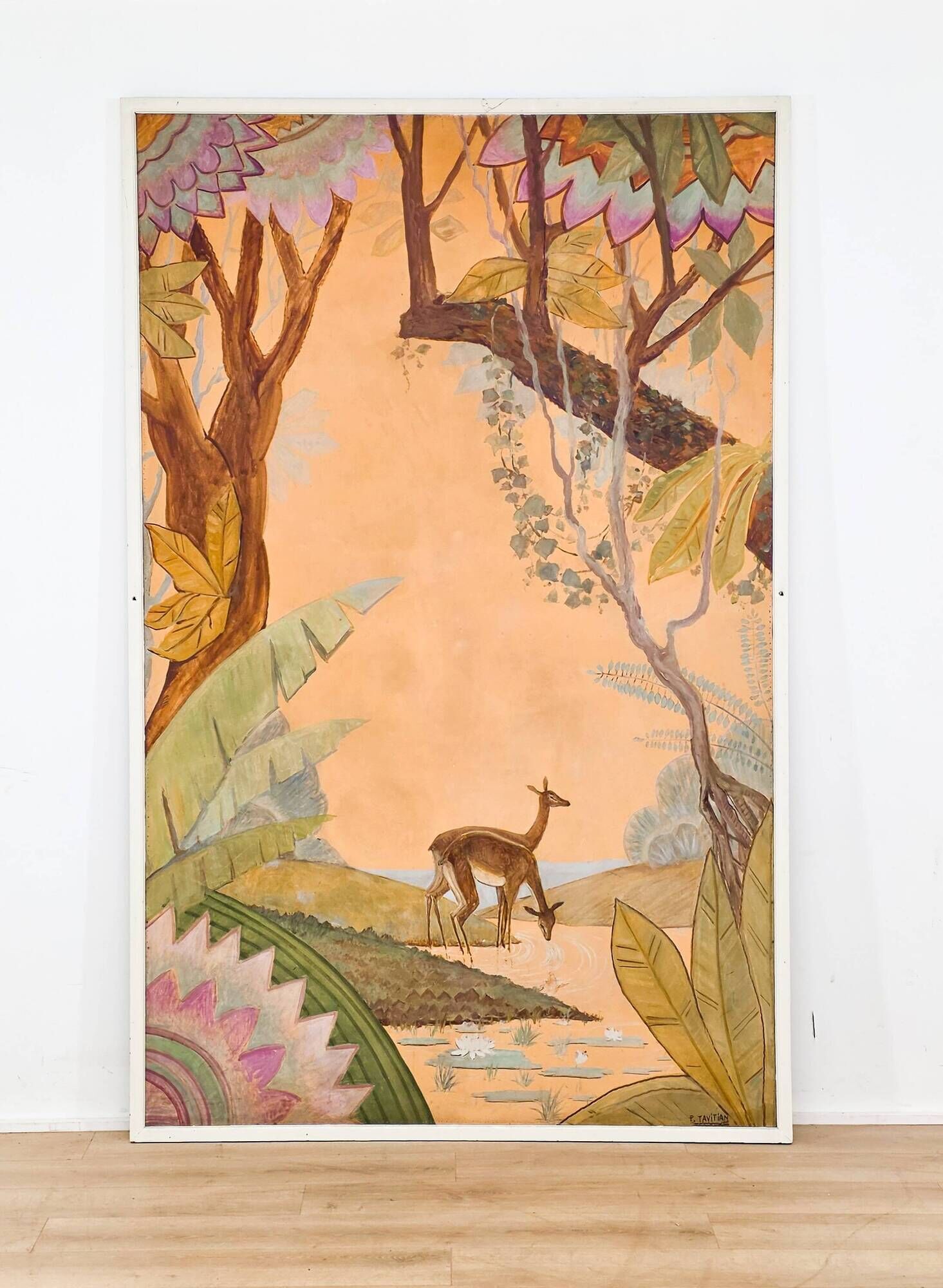 Art Deco panel painting signed P. Tavitian from the 1930s.