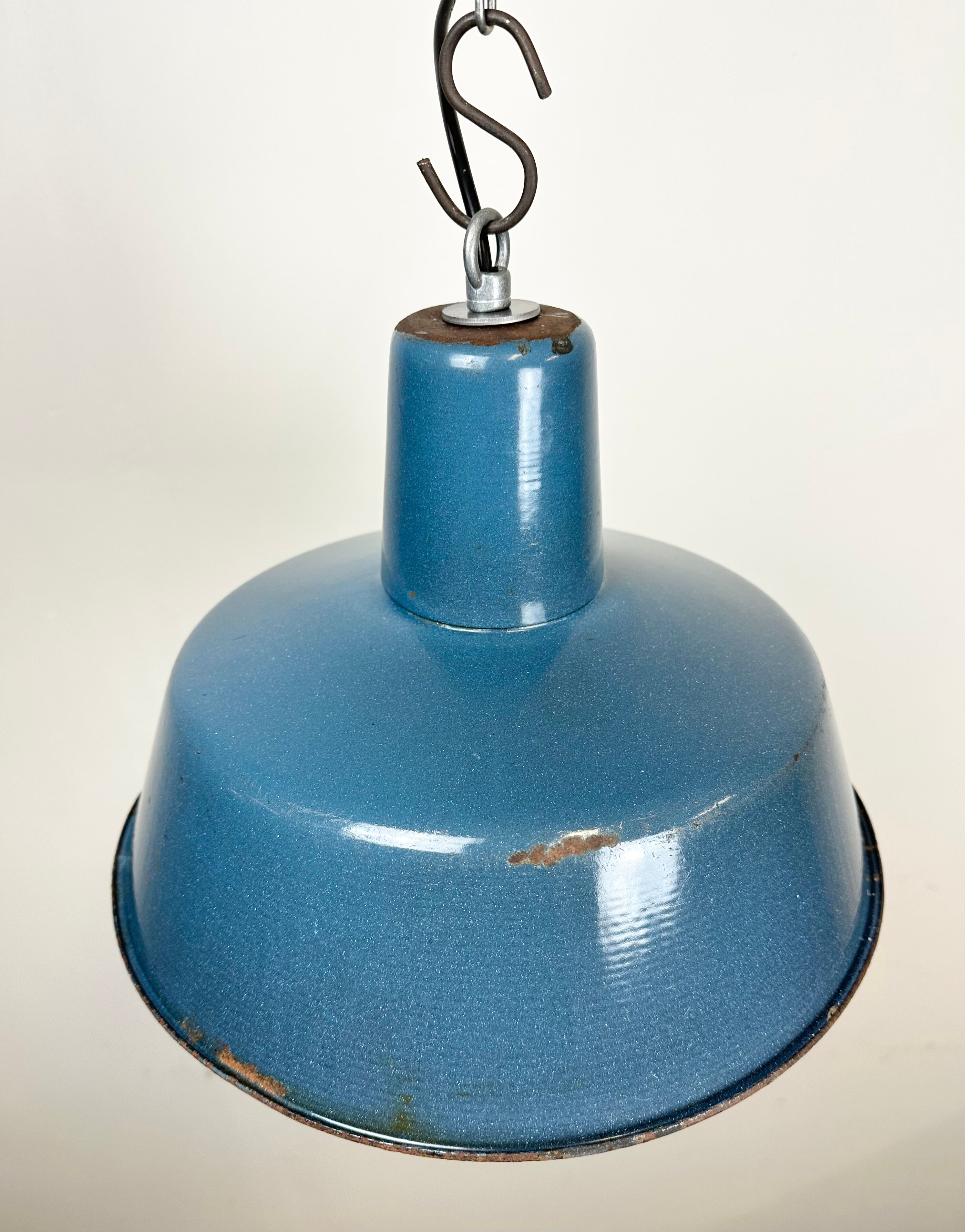 Industrial Blue Enamel Factory Pendant Lamp, 1960s