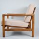 Fauteuil restauré des années 60, rose, bois de teck