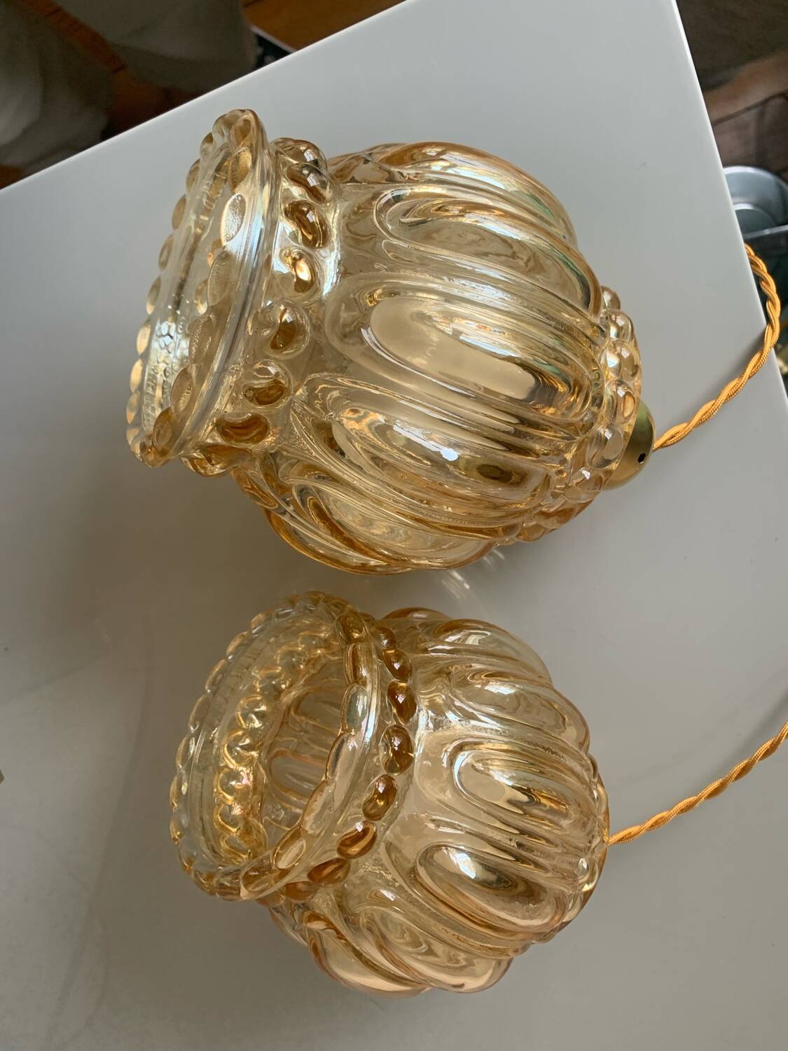 Pair of vintage amber bubble table lamps