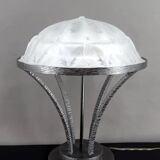 Important Art Deco Wrought Iron Lamp with Starry Glass Dome, c. 1930