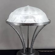 Important Art Deco Wrought Iron Lamp with Starry Glass Dome, c. 1930