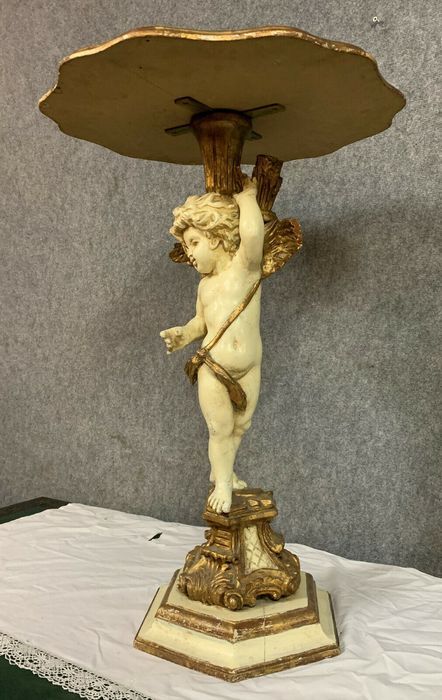 Ceremonial table with cherub in lacquered wood and gilded wood around 1900
