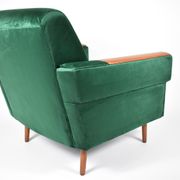 Vintage velvet armchair, 1960s, restored, green bottle
