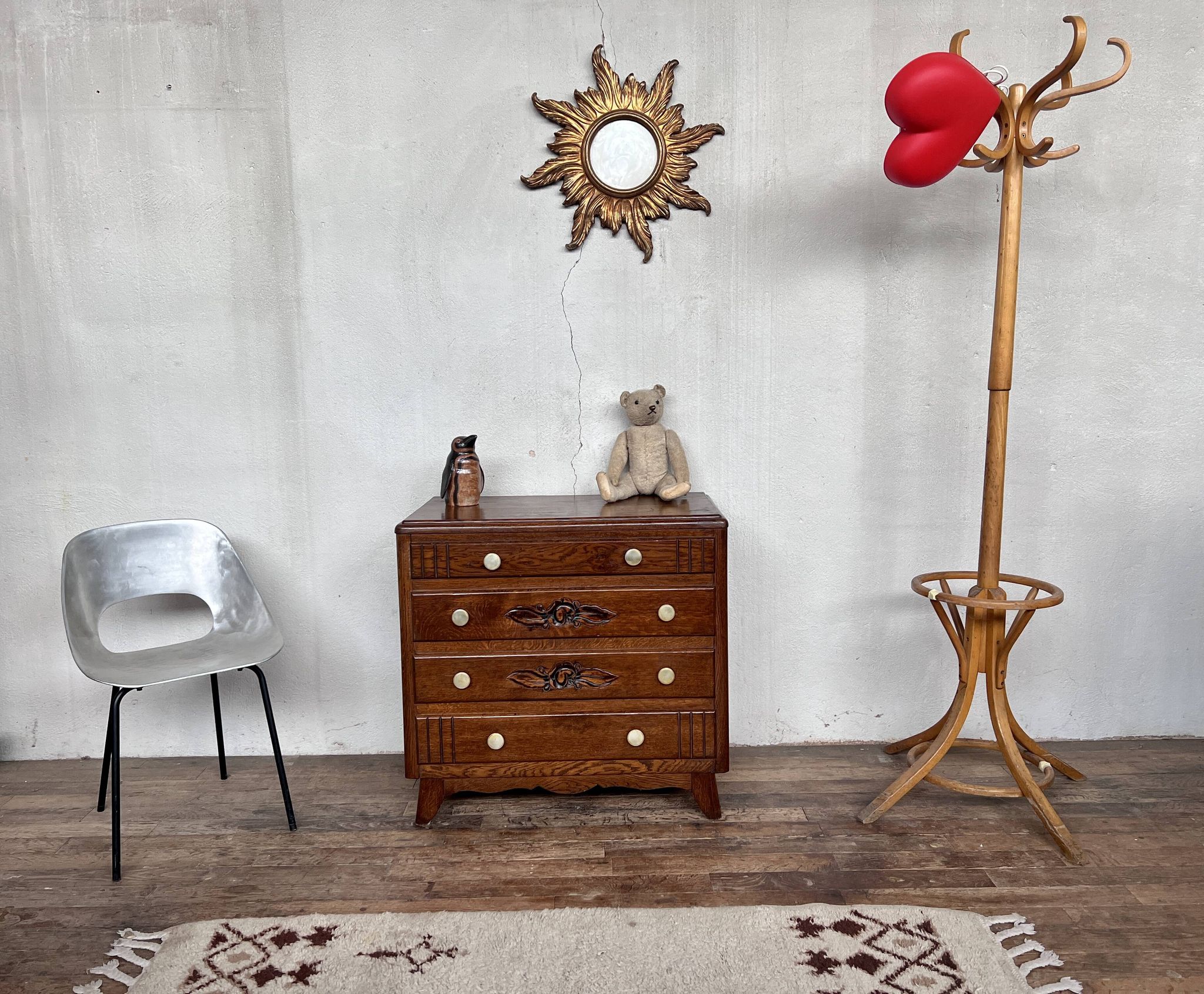 Chest of drawers semainier chiffonnier vintage oak 1950 style Art deco