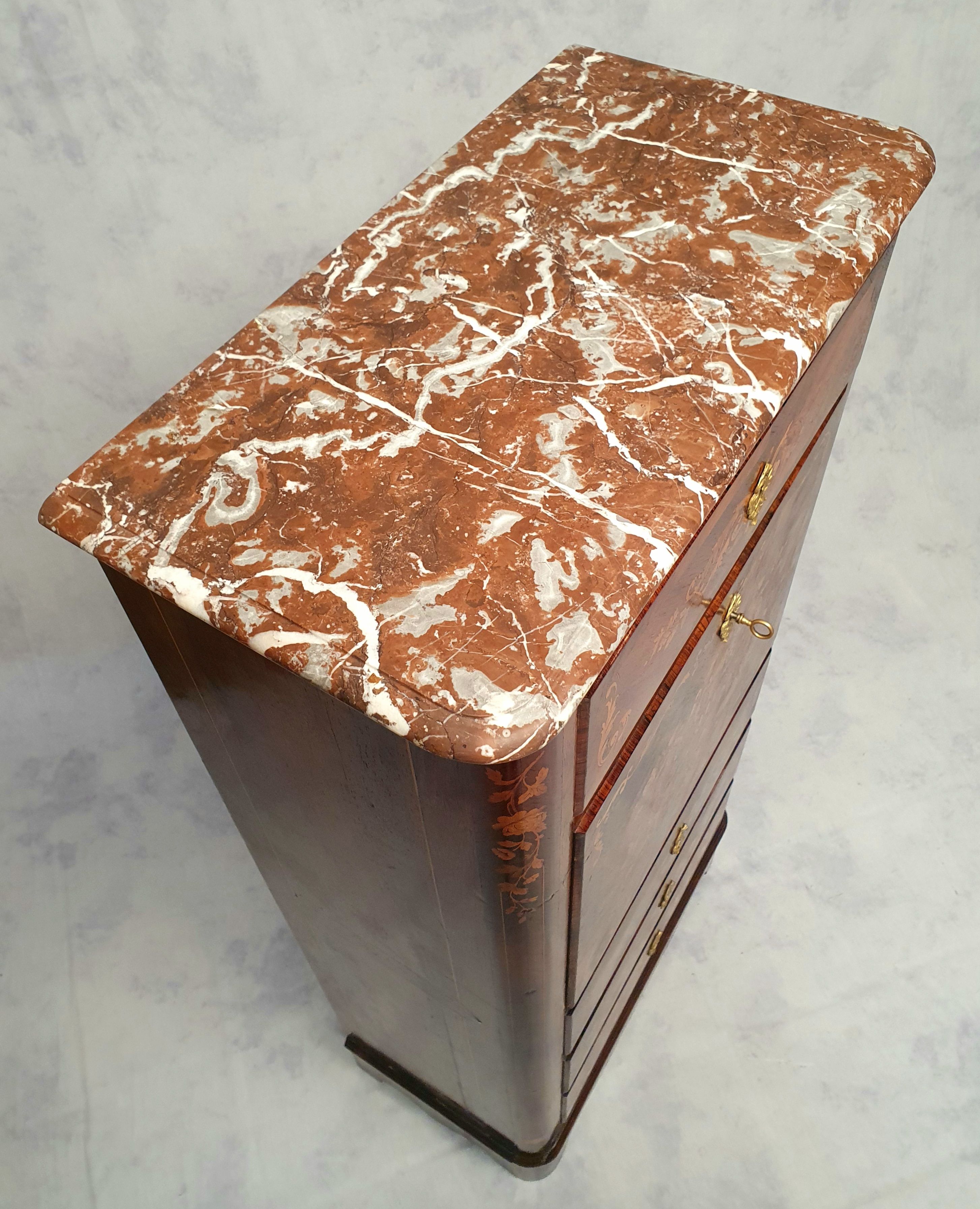 Secretary-Right Period Napoleon III - Rich Floral Marquetry - 19th - Palissandre