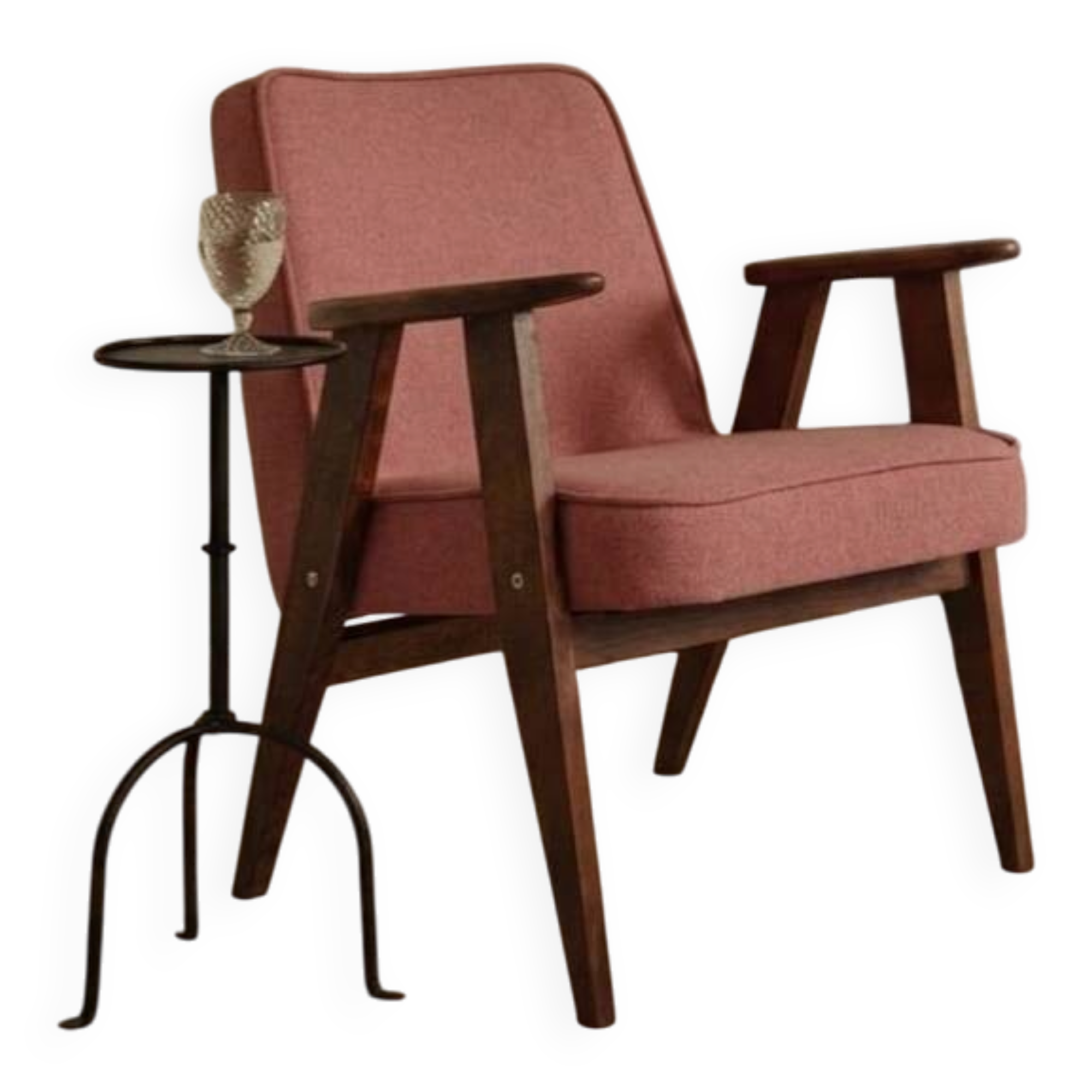 Lounge Chair Retro Style Indian Pink Wool Upholstery Refurbished