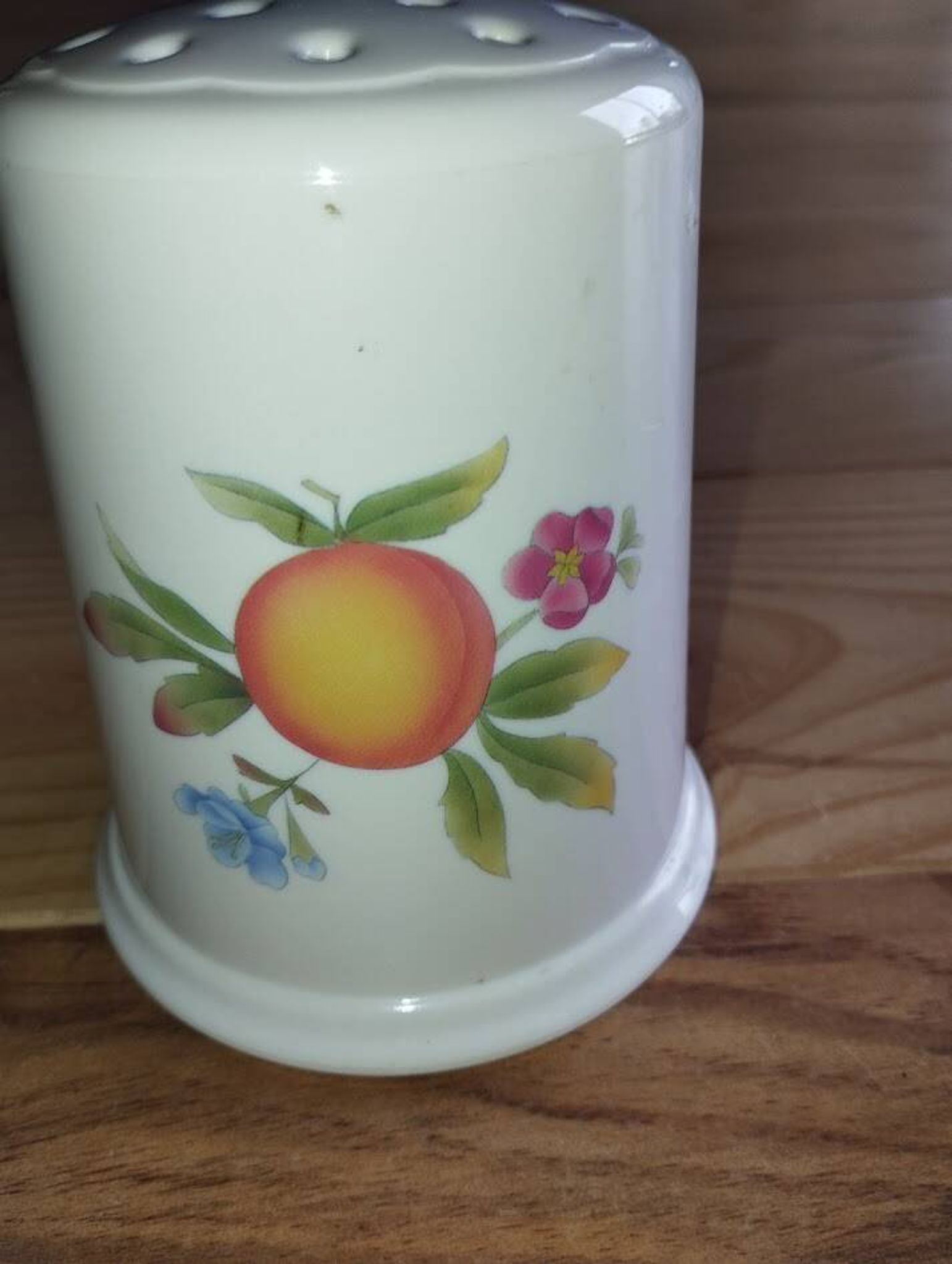 Vintage ceramic sugar bowl with fruit decoration – 1950s