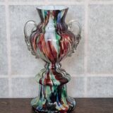Bohemian Welz Glass Trophy Vase with Harlequin Honeycomb Pattern - Vintage Collectible Multicolored Blown Glass