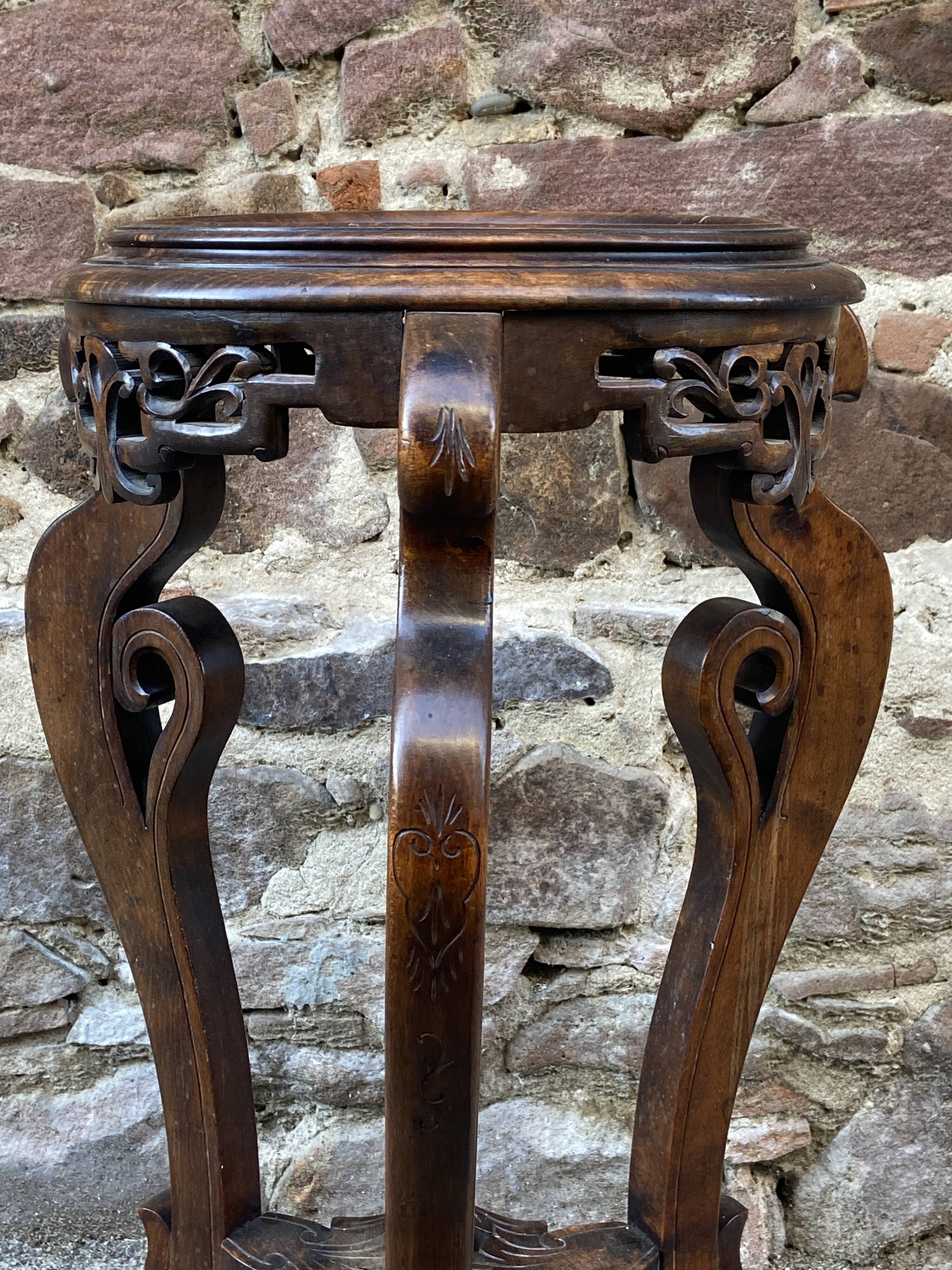 Colonial style pedestal table Indochina Asia vintage 1930s carved wood