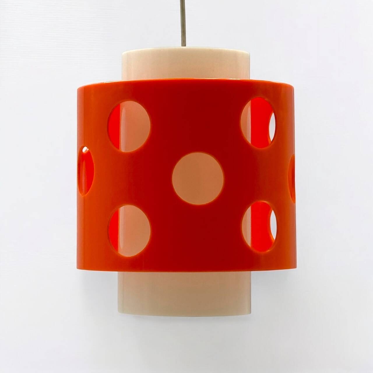 Space Age Hanging Lamp in Orange and White Polycarbonate, 1970s