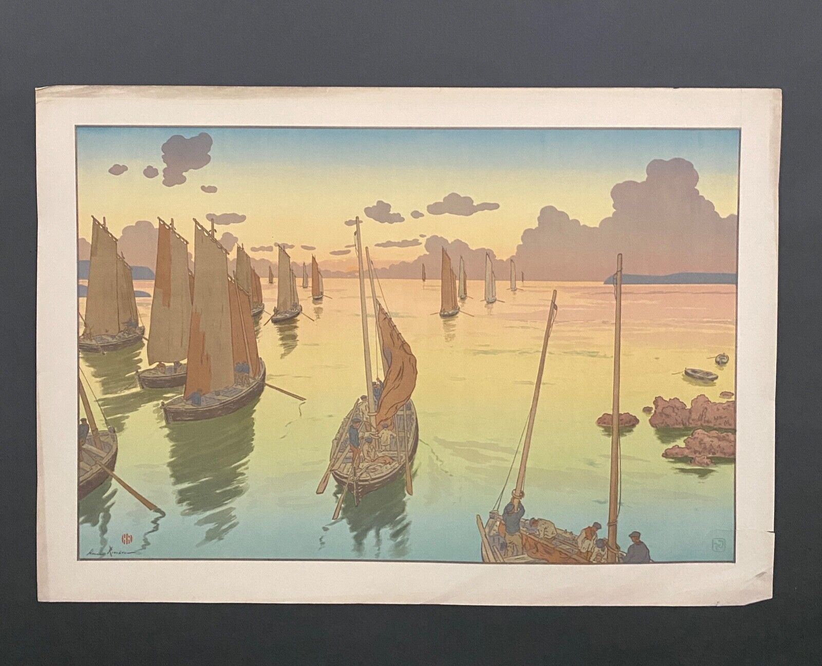 Lithograph by Henri Rivière The Sunset