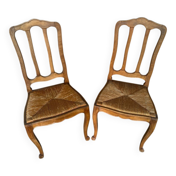 Paire de chaises Art nouveau en bois et paille tressée