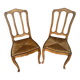 Pair of Antique Art Nouveau Chairs with Wooden Frame + Woven Straw Seat Vintage