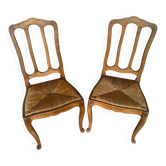 Paire de chaises Art nouveau en bois et paille tressée