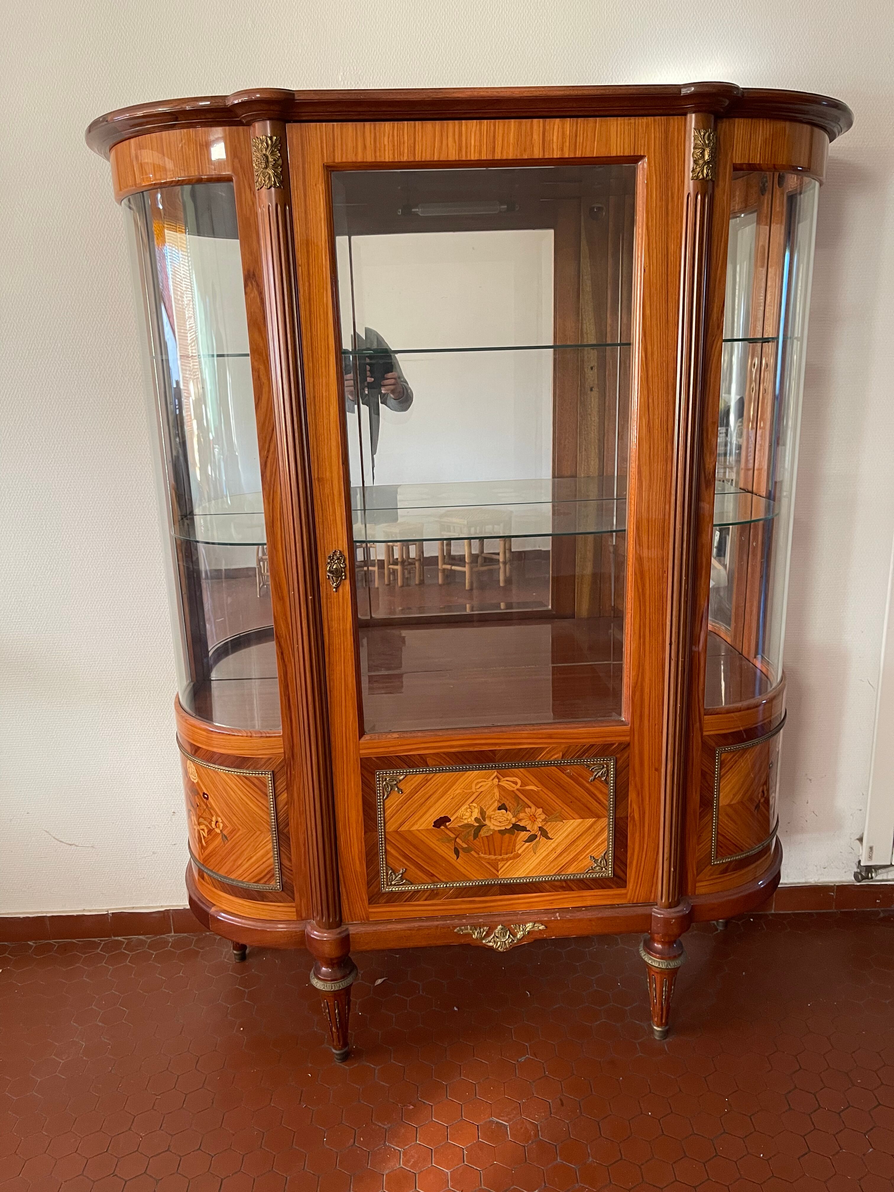 Louis XVI style silver showcase In marquetry