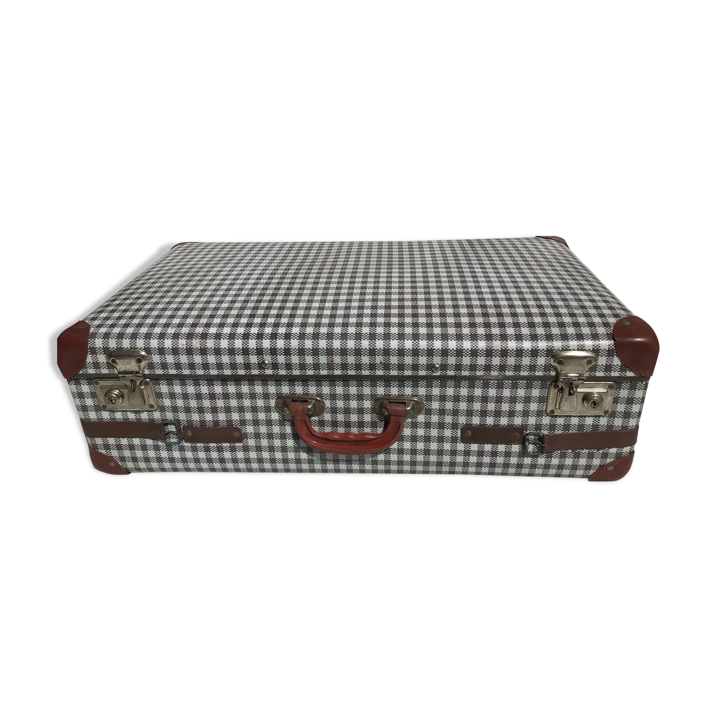 Suitcase cardboard tiles corners brown red