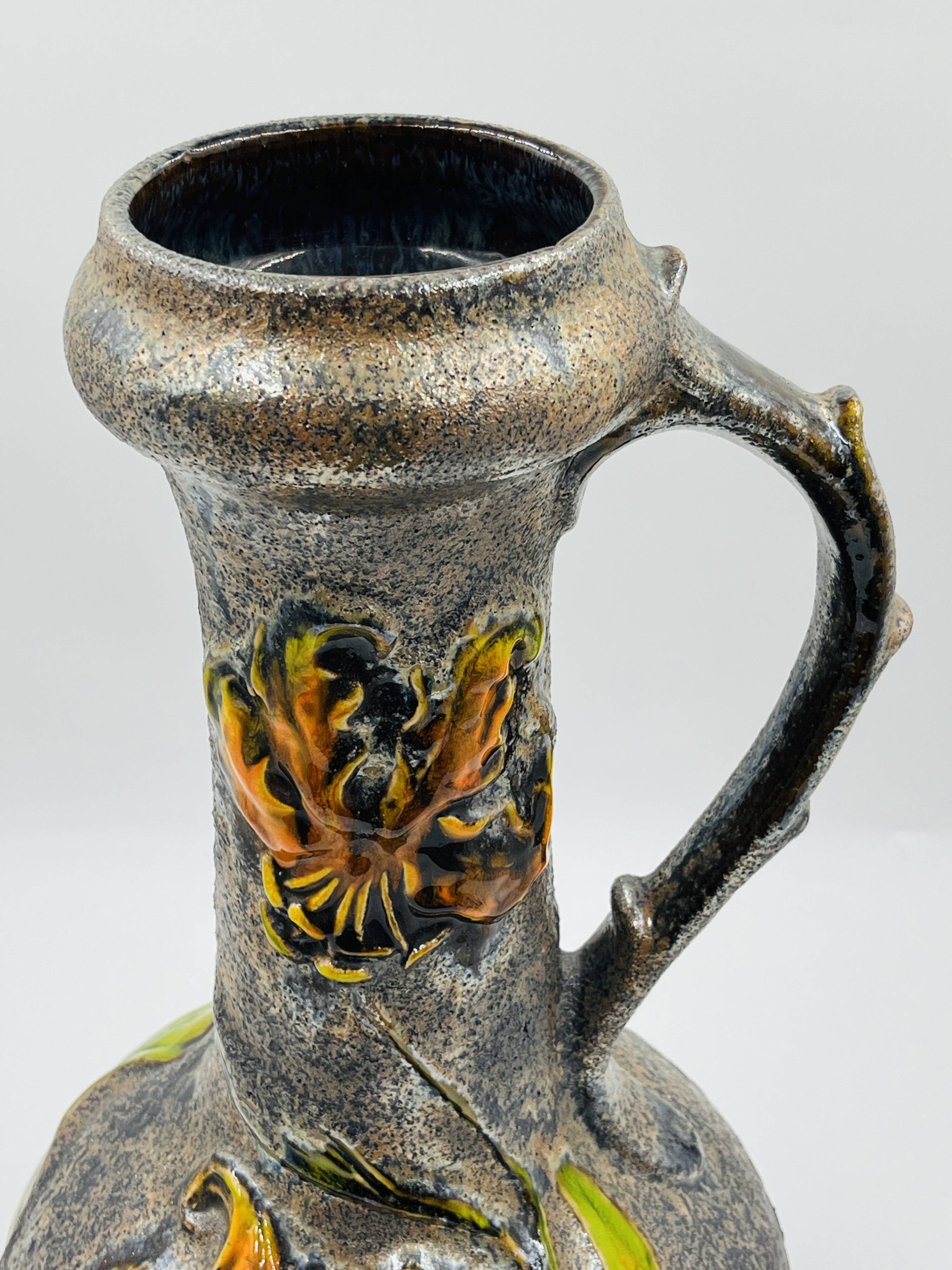 Large vintage floral relief vase