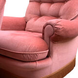 Pair of pink velvet toad armchairs, 1970s