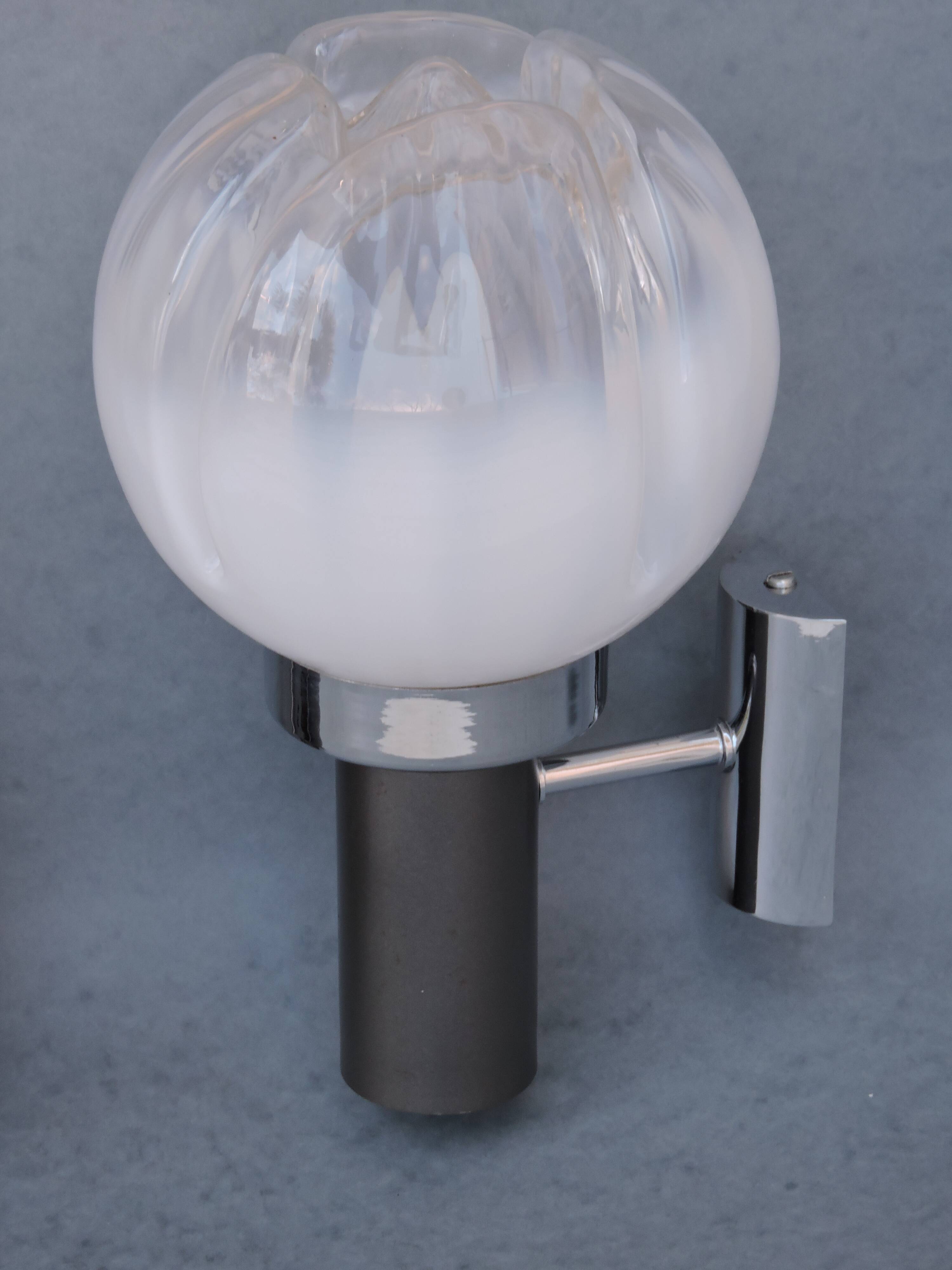 Three vintage wall lamps mazzega opalescent murano italy, year 70