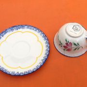 Cup / Saucer for lunch Faience with stamp crowned STR (Sainte Radegonde-en-Touraine)