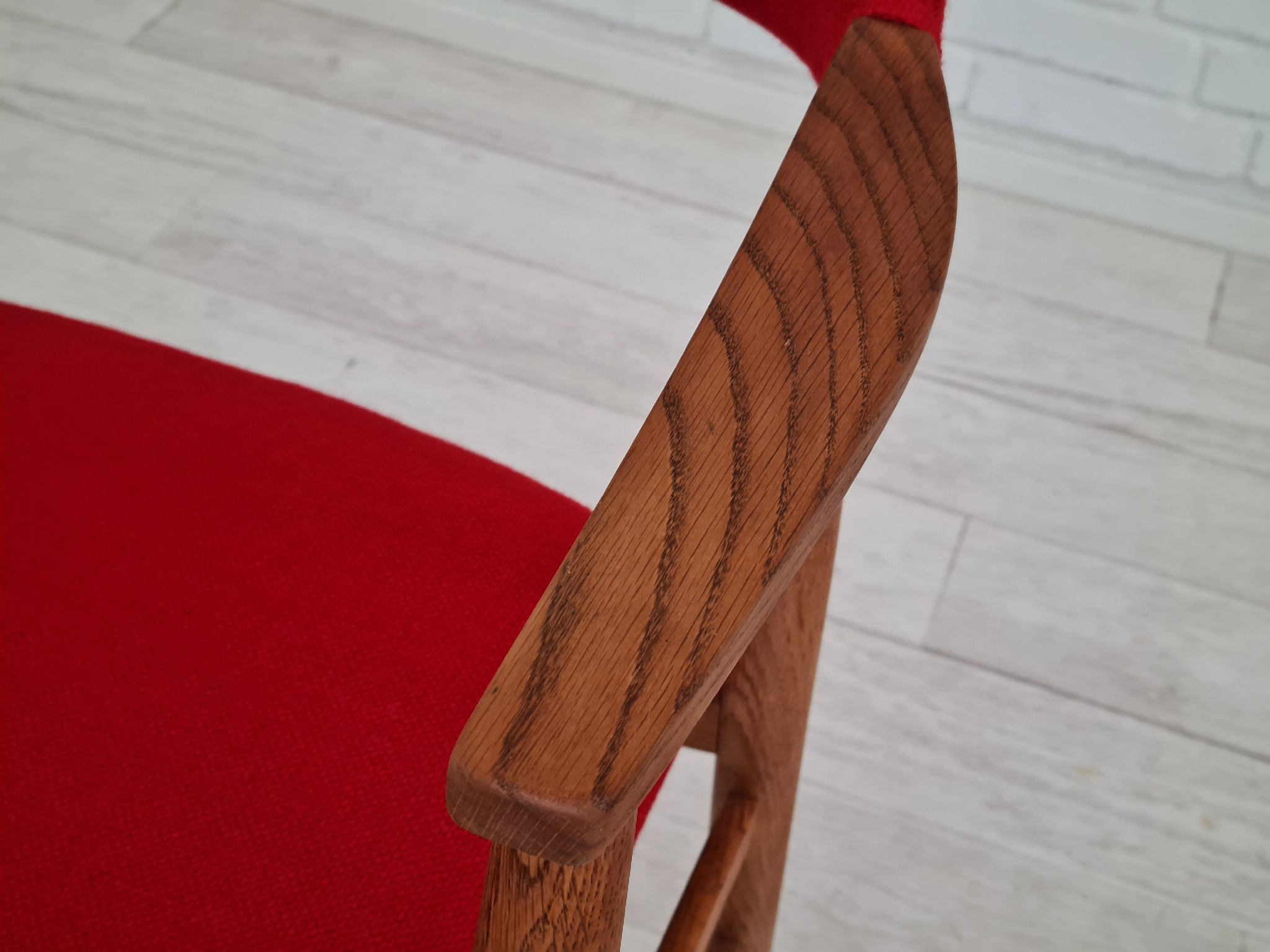Danish armchair, 70s, reupholstered, kvadrat furniture wool, oak wood
