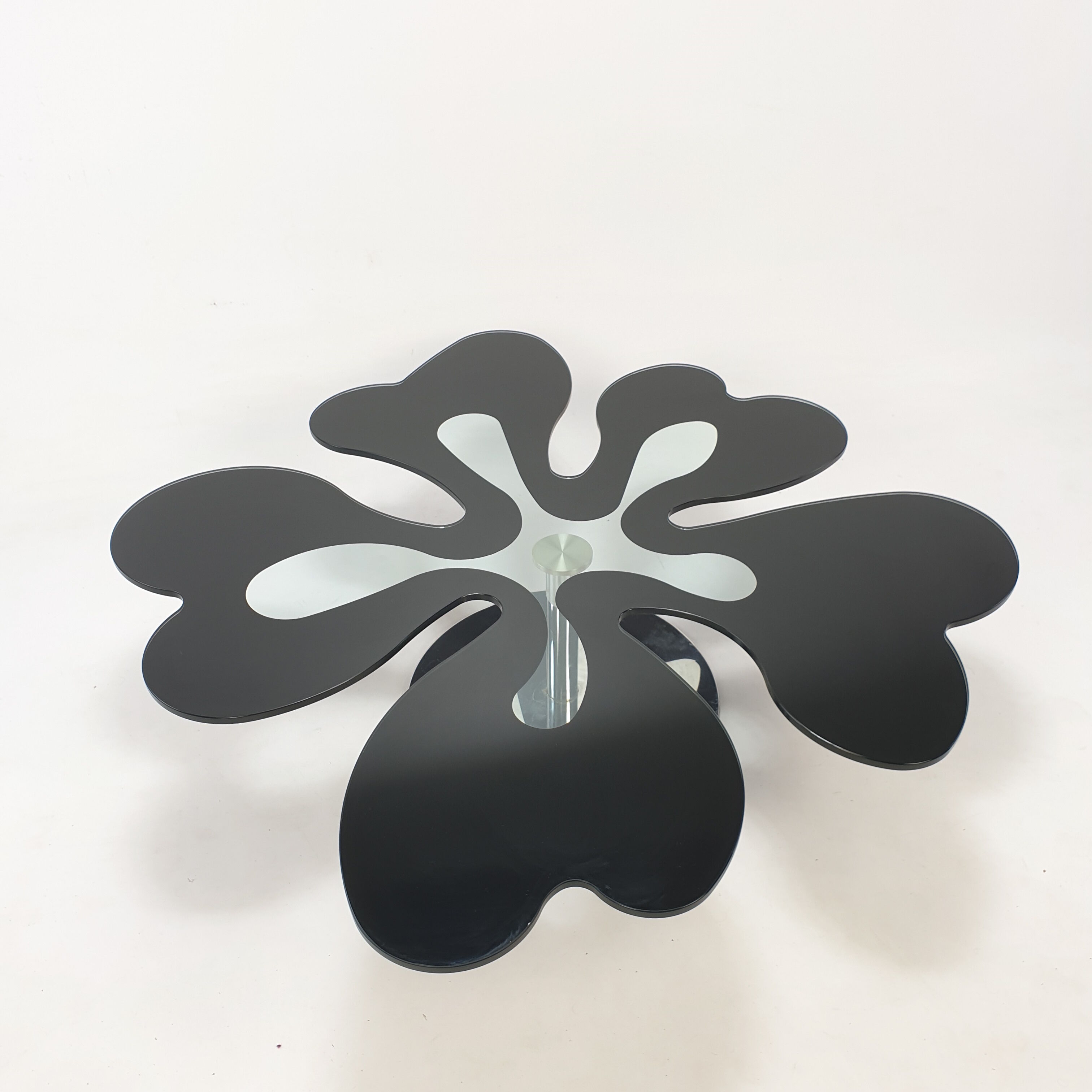 Mid century italian flower table chrome and glass, 1980s