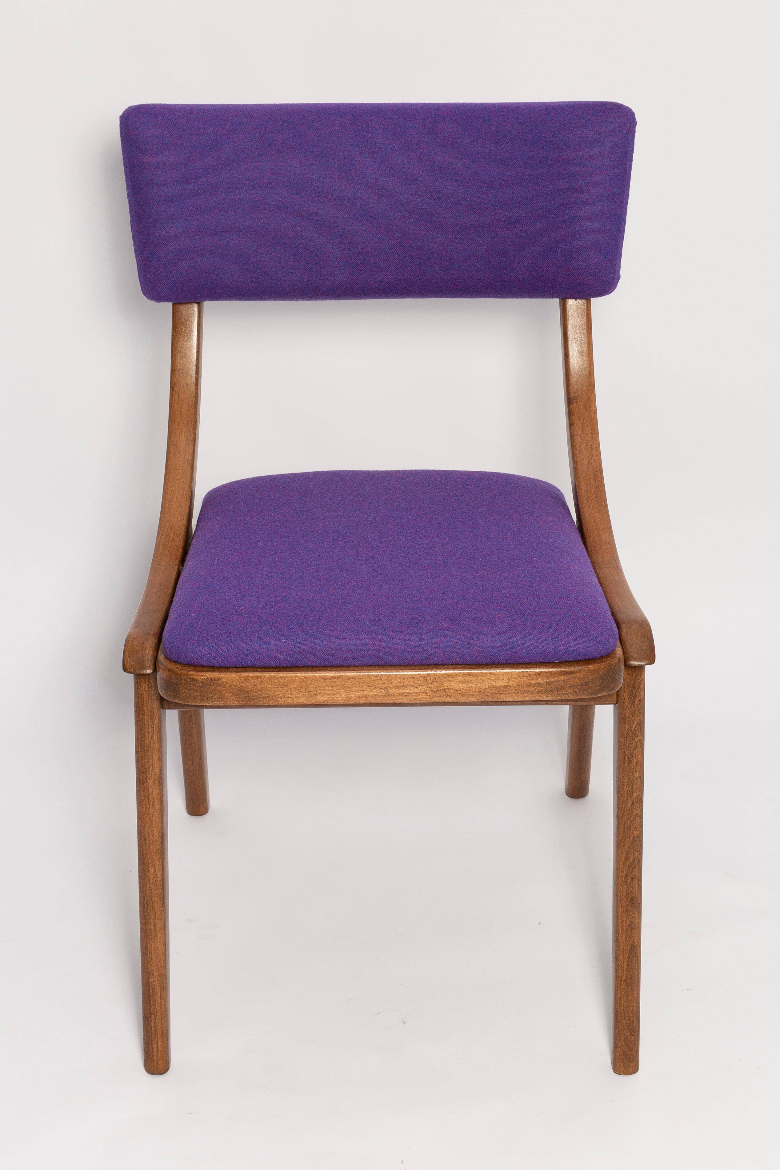 Mid-Century Modern Bumerang Chair, Purple Wool, Poland, 1960s