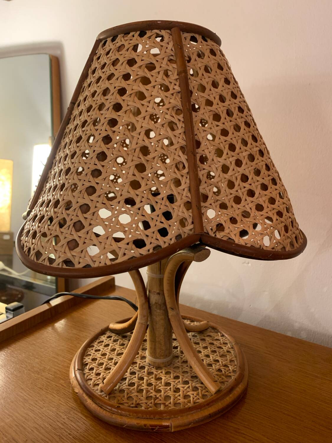 Paire de lampe vintage rotin et cannage