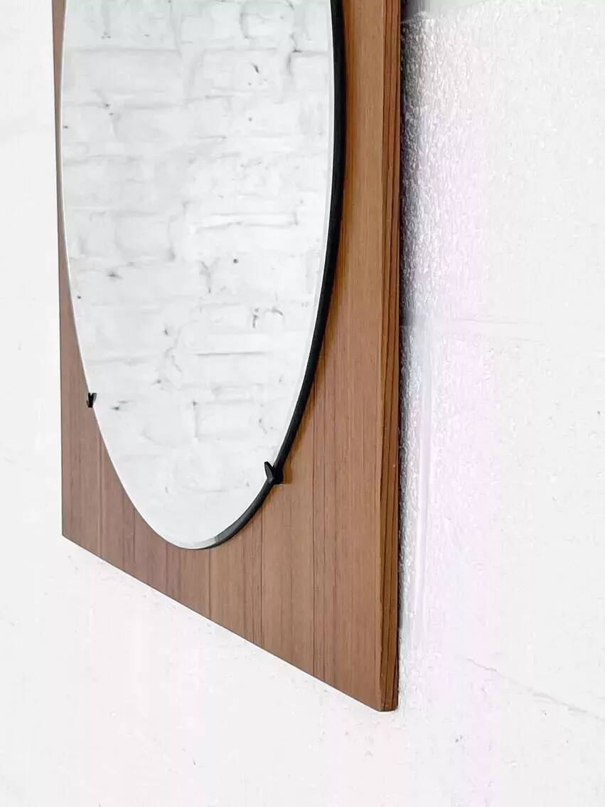 Round mirror from the 60s - 70s on a square wooden frame